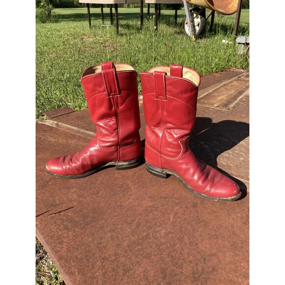 Justin Womens Cowboy Boots 5.5C Red Classic Roper Cowgirl Western Broke In - Picture 5 of 9